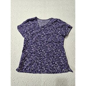 Med Couture Forever Flex Nurses Scrub Top Sz Large Purple Abstract Breathable